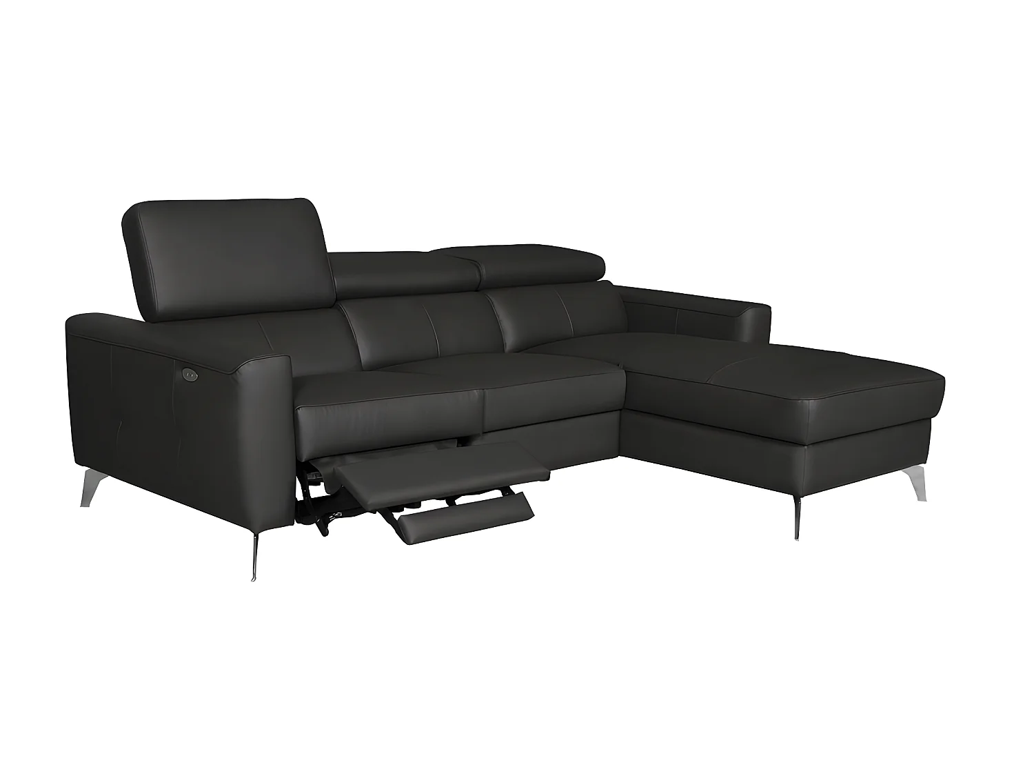 Canapé d'angle en cuir italien de luxe 5 places BOTERO, avec relax électrique, noir, angle droit