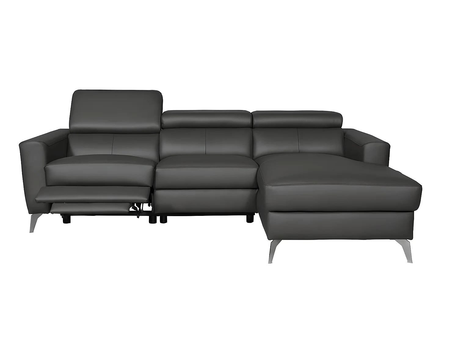 Canapé d'angle en cuir italien de luxe 5 places BOTERO, avec relax électrique, noir, angle droit