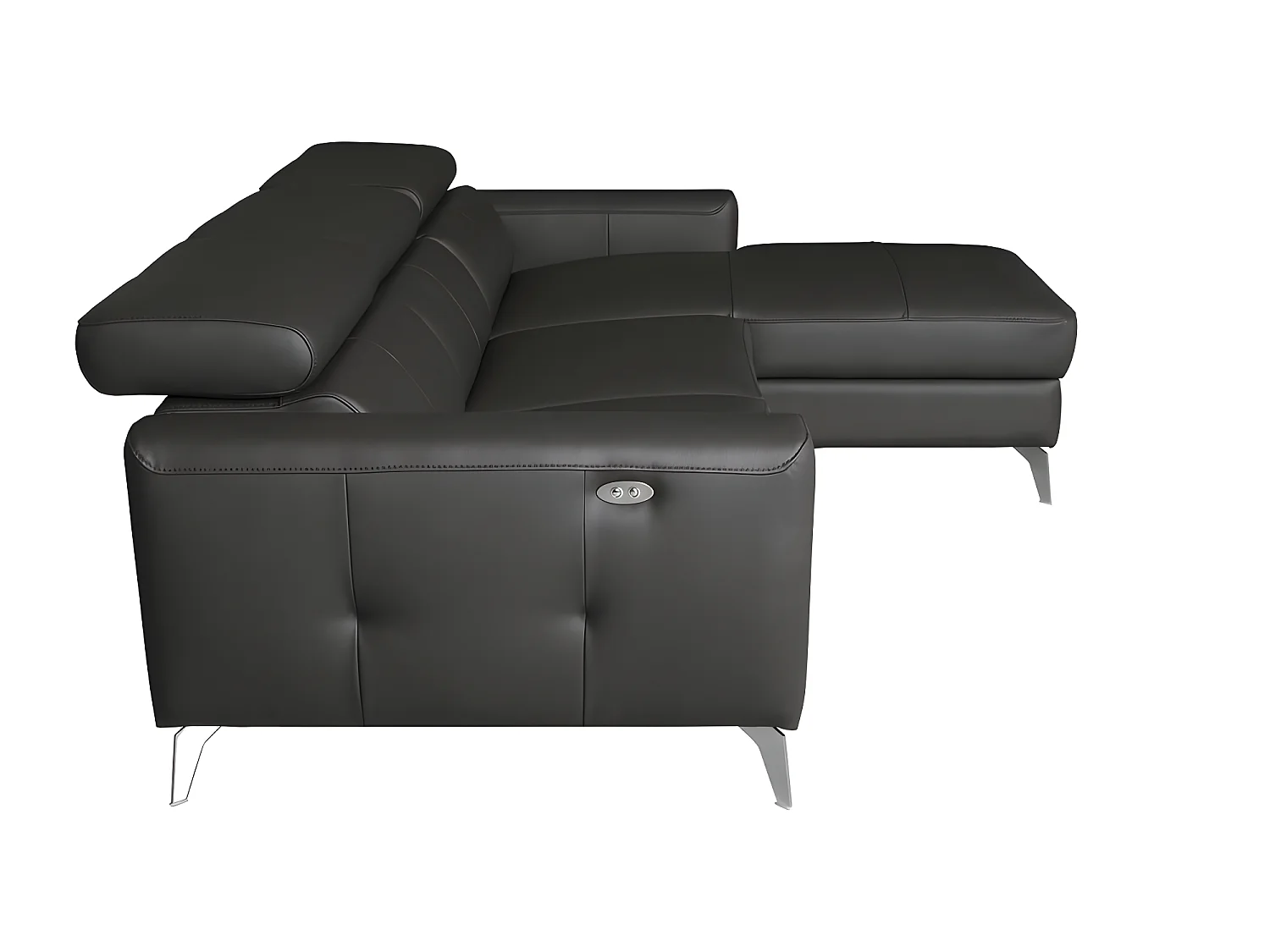 Canapé d'angle en cuir italien de luxe 5 places BOTERO, avec relax électrique, noir, angle droit