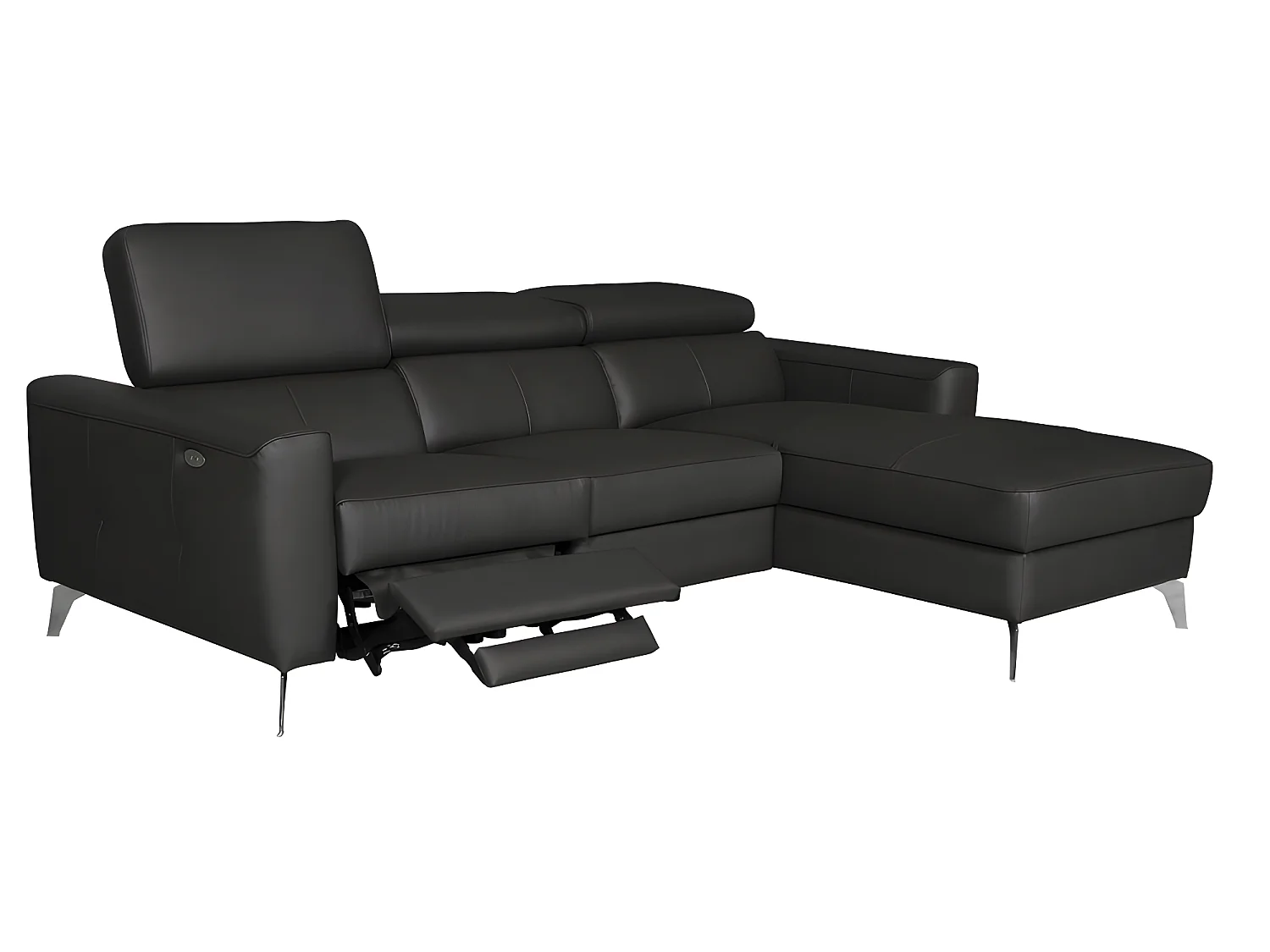 Canapé d'angle en cuir italien de luxe 5 places BOTERO, avec relax électrique, noir, angle droit