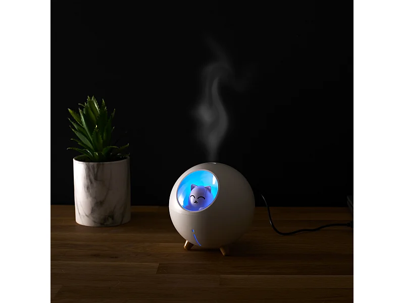 Difusor de Perfume LED Gato com Tecnologia de Ultrassom a Frio e Luz de Mudança de Cor