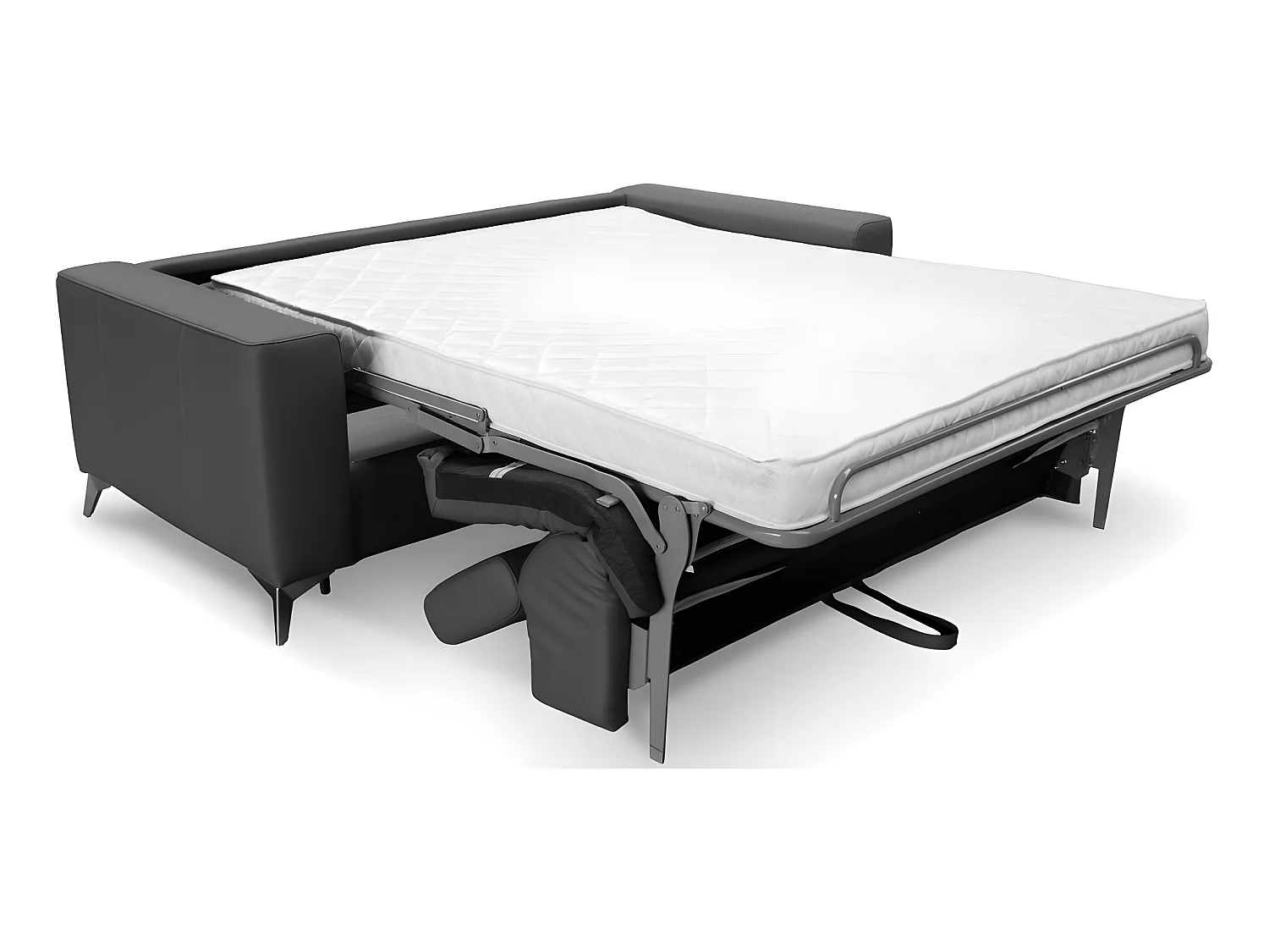 Canapé 3 places convertible en cuir italien de luxe MOVIDA, gris foncé