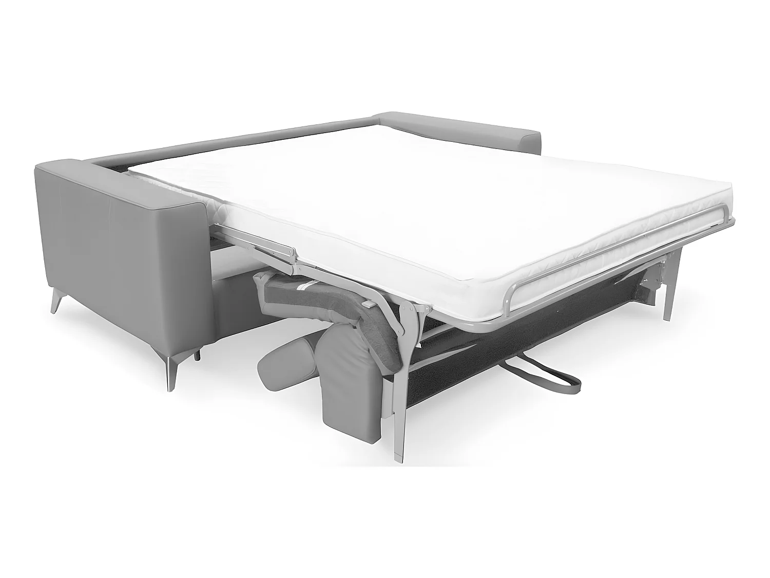 Luxe Italiaanse leren slaapbank MOVIDA, lichtgrijs