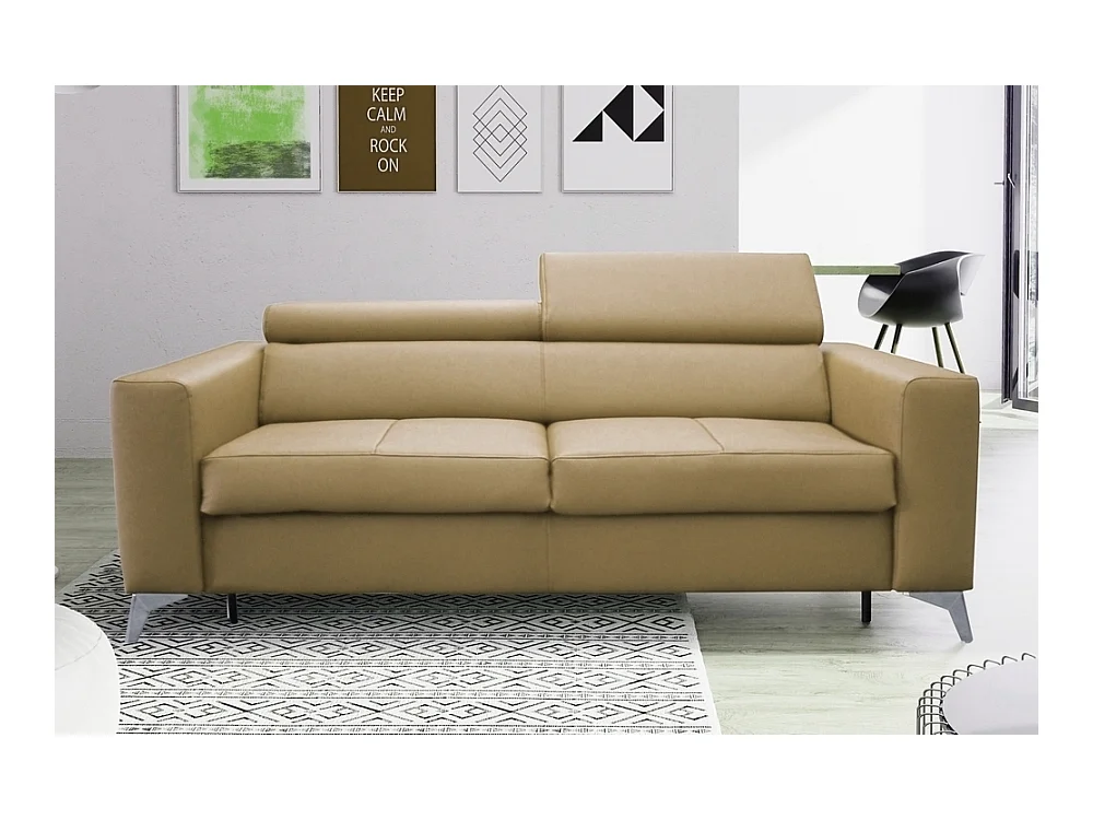 Luxe Italiaanse leren slaapbank MOVIDA, beige - Dagelijks slapen, verstelbare hoofdsteun, Europese productie
