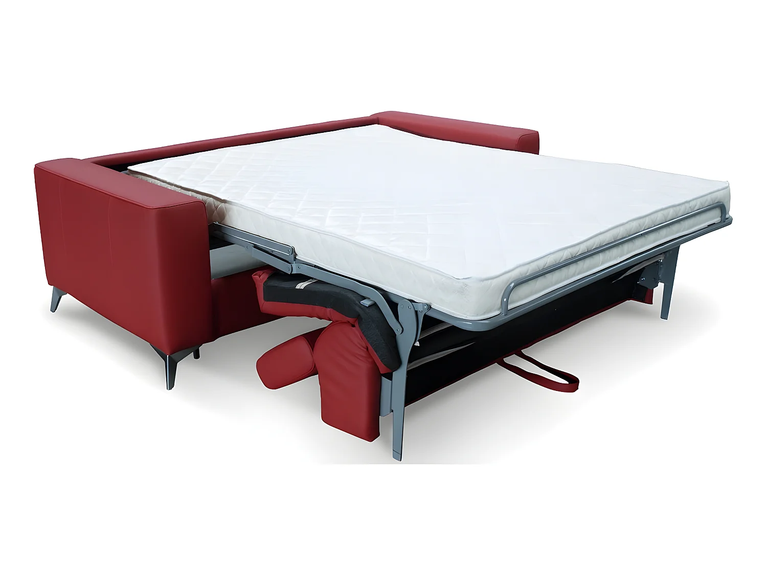 Canapé 3 places convertible en cuir italien de luxe MOVIDA, rouge foncé