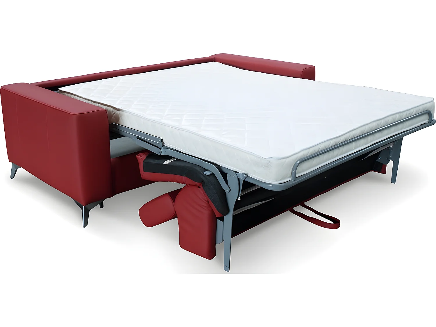 Canapé 3 places convertible en cuir italien de luxe MOVIDA, rouge foncé