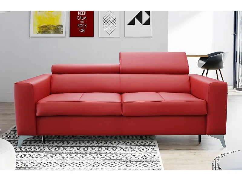 Canapé 3 places convertible en cuir italien de luxe MOVIDA, rouge foncé