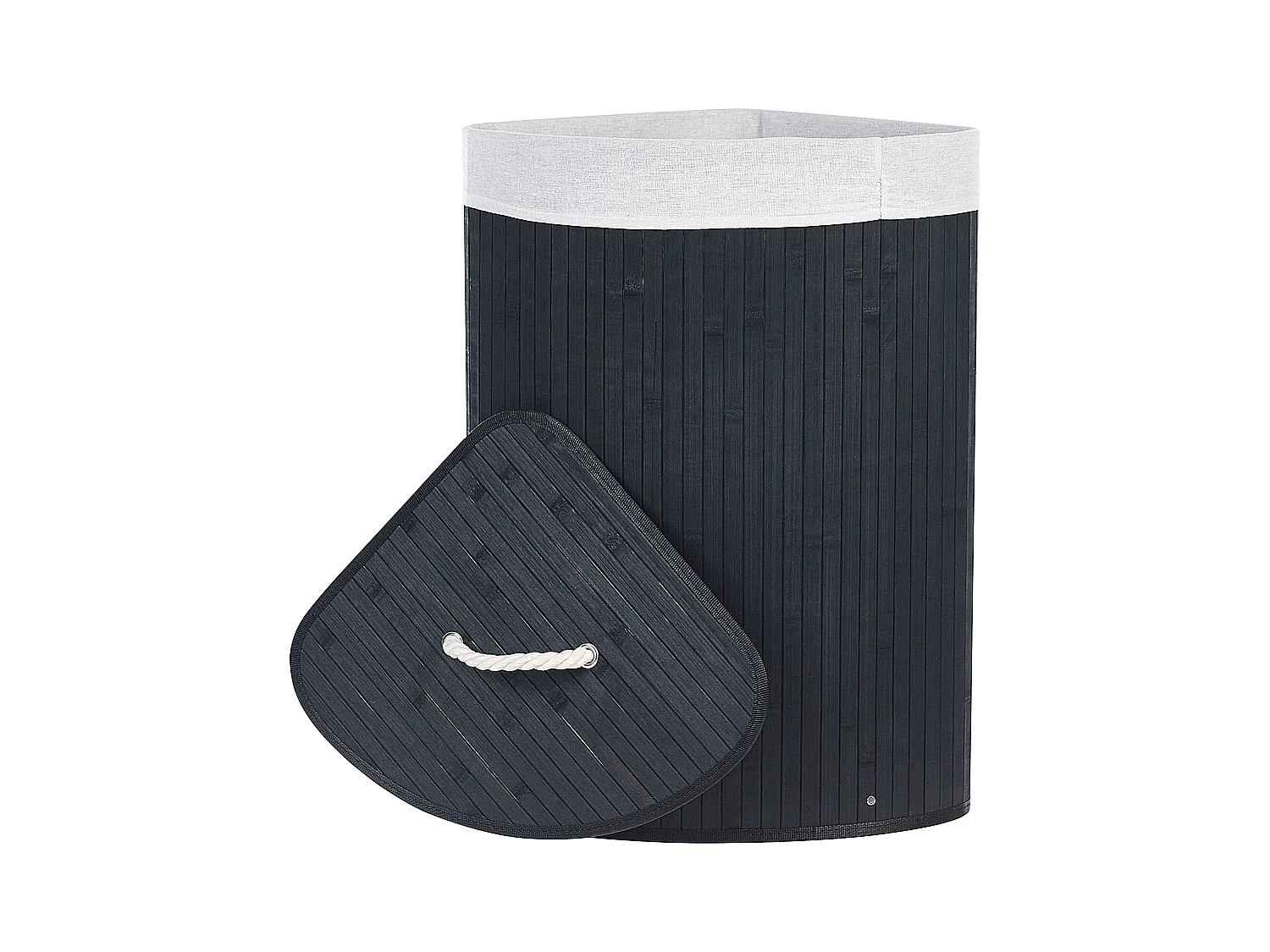 Wäschekorb Bambusholz schwarz handgemacht eckig mit Deckel Sack Matara