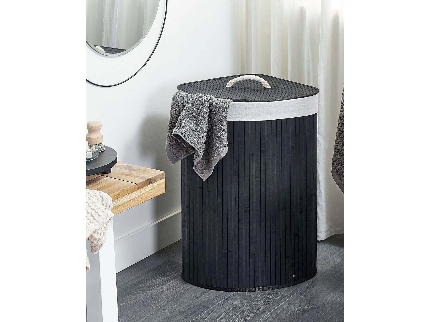 Kosz bambusowy z pokrywą czarny MATARA