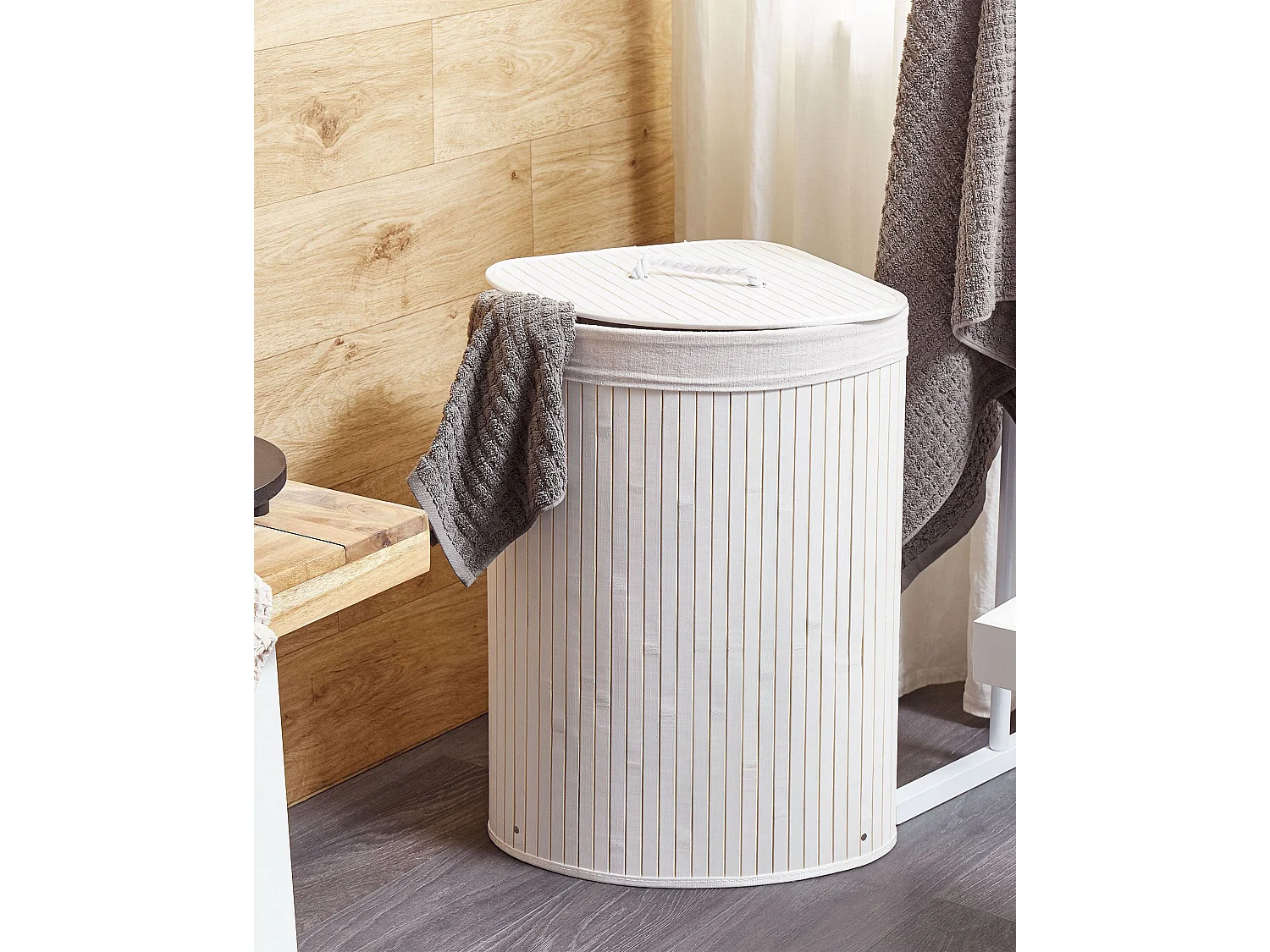 Cesto em madeira de bambu branca 60 cm MATARA