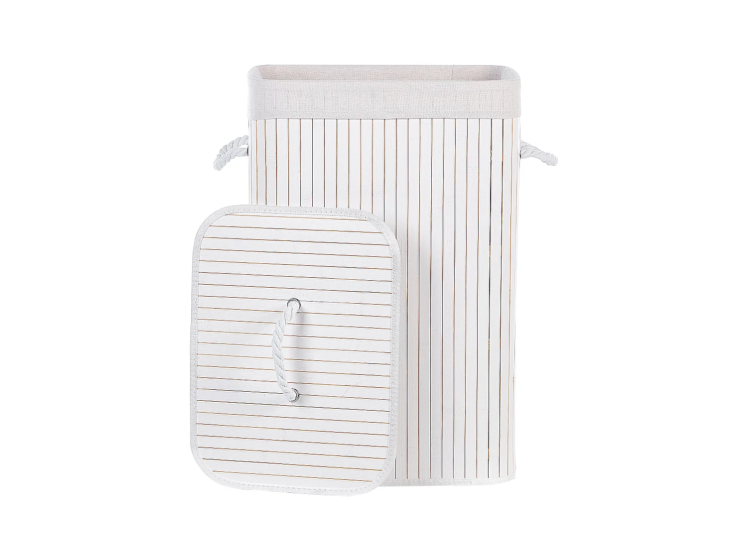 Wäschekorb Bambusholz weiß handgemacht rechteckig mit Deckel Sack Komari