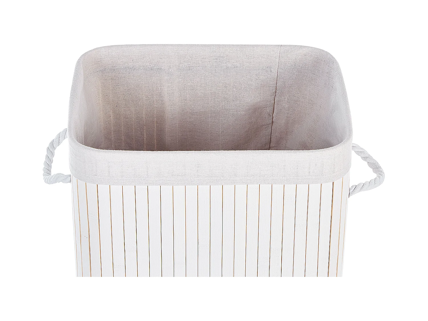 Wäschekorb Bambusholz weiß handgemacht rechteckig mit Deckel Sack Komari