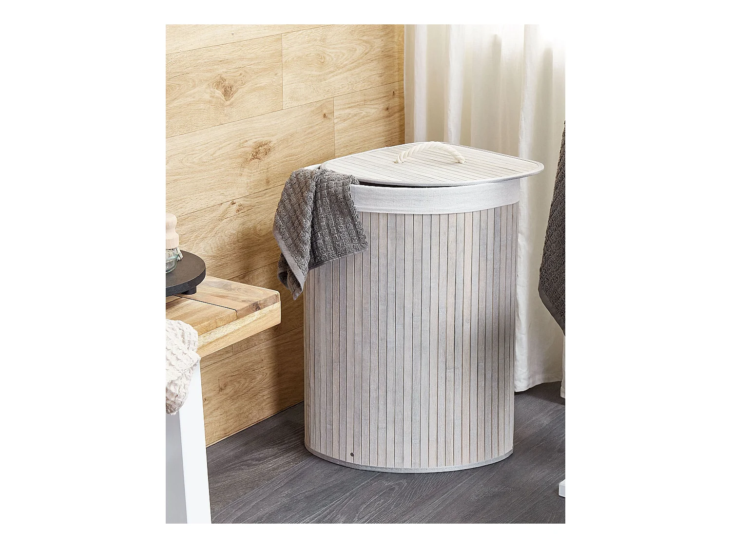 Kosz bambusowy z pokrywą jasnoszary MATARA