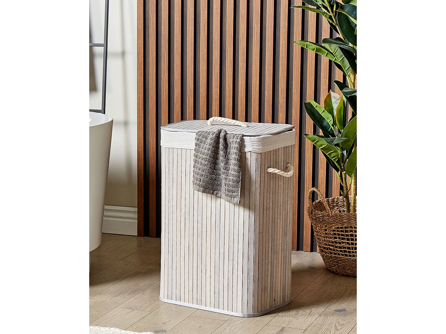 Laundry Basket KOMARI Bamboo Light Grey 72 L