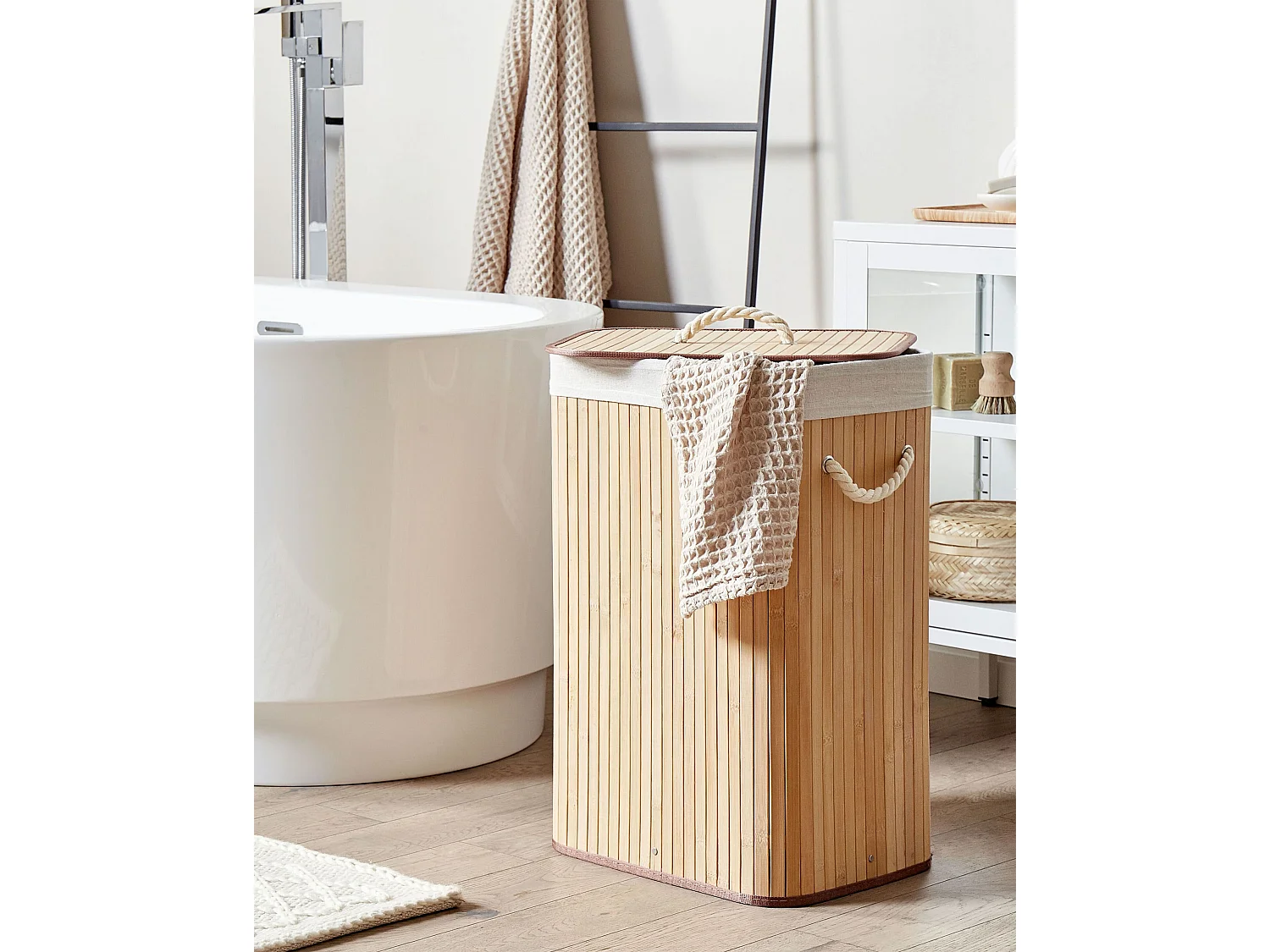 Laundry Basket KOMARI Bamboo Light Brown 72 L