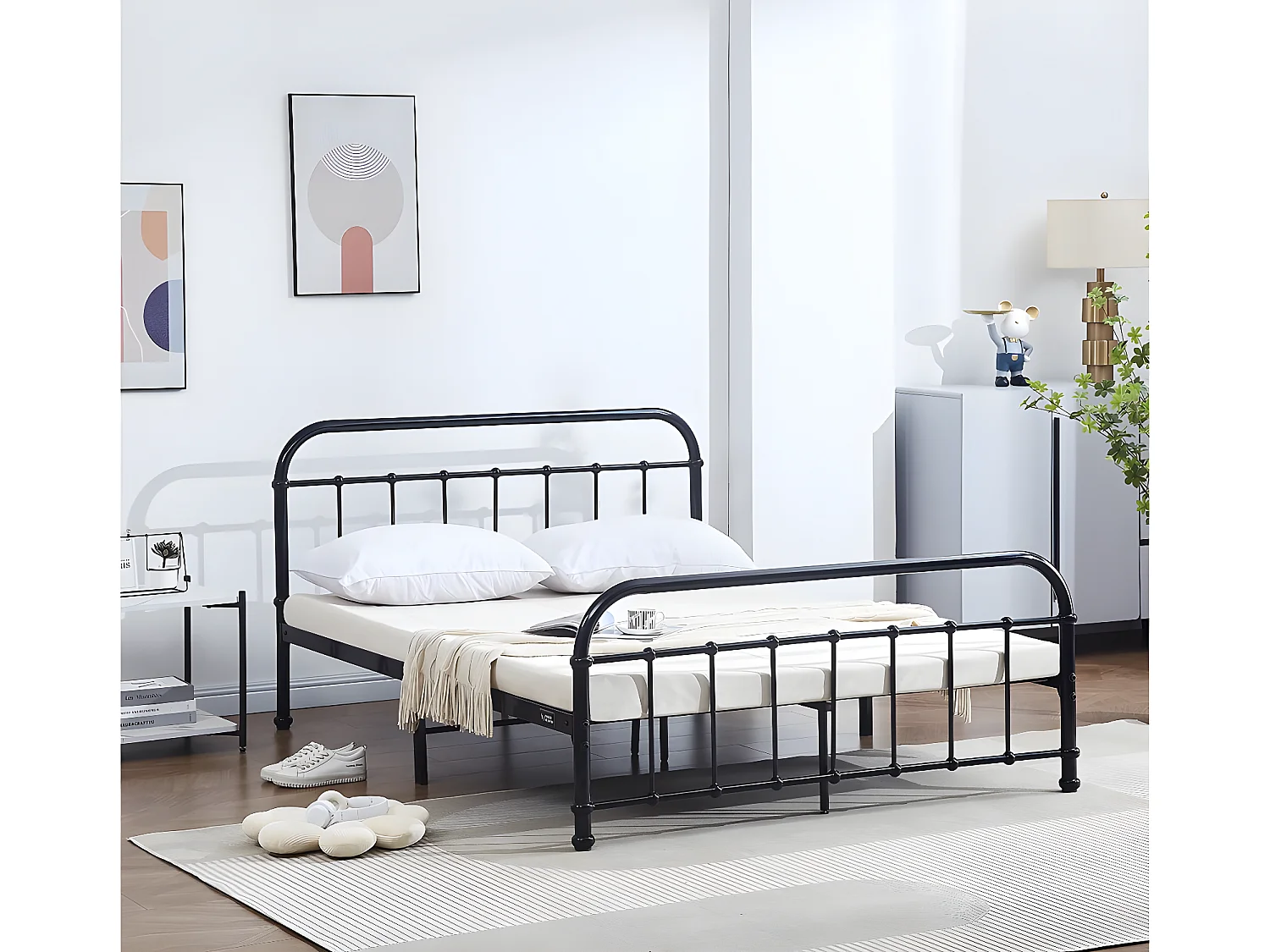 Lit double en métal "HAVIN" -140 x 190 cm - Noir
