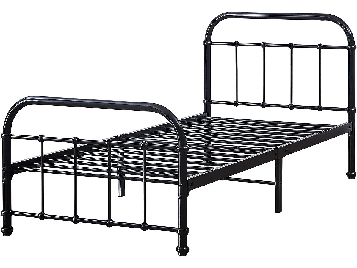 Lit simple en métal "HAVIN" - 90 x 190 cm - Noir
