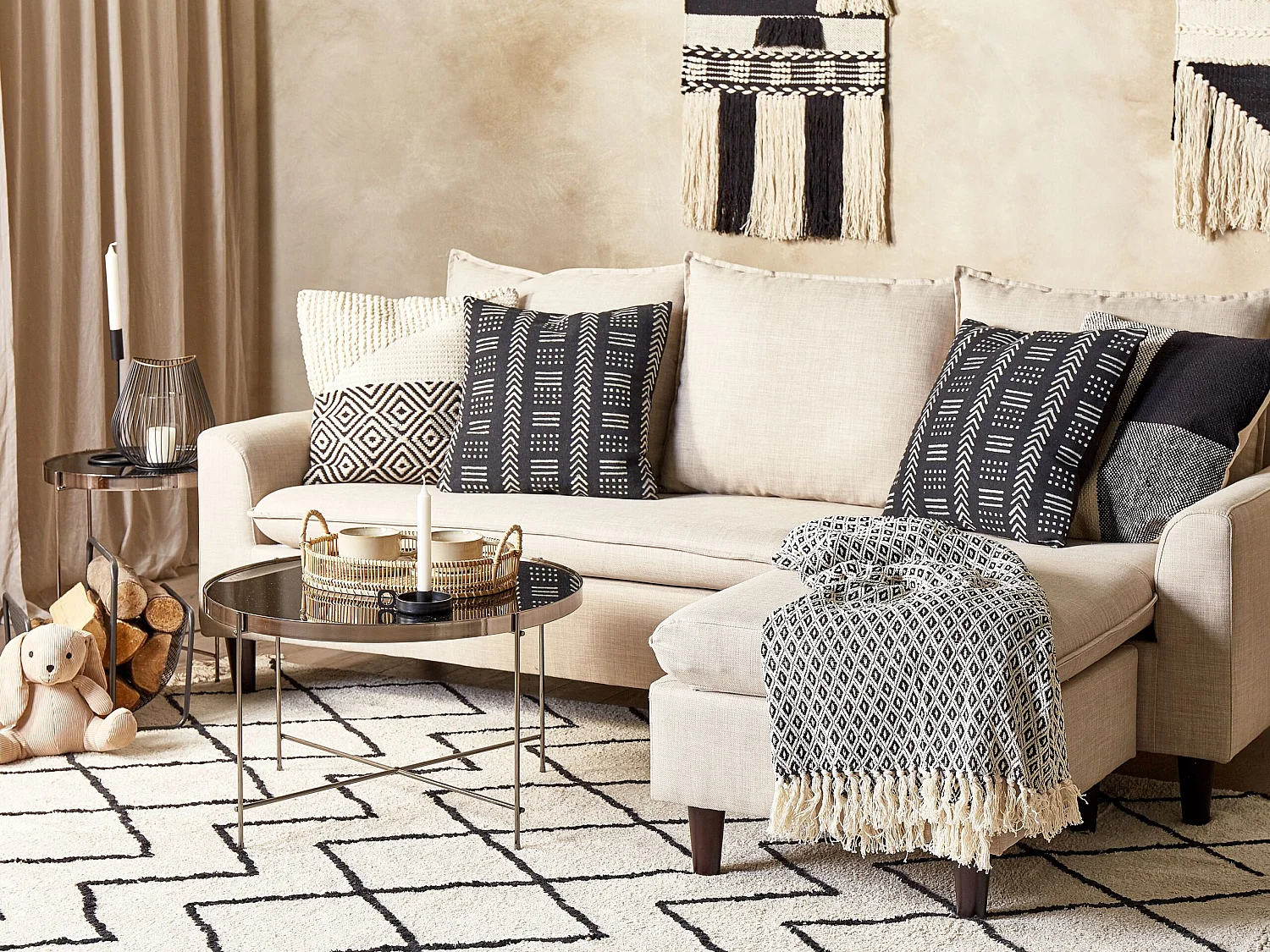 Coussin BENZOIN Coton 45 x 45 cm Noir Motif géométrique