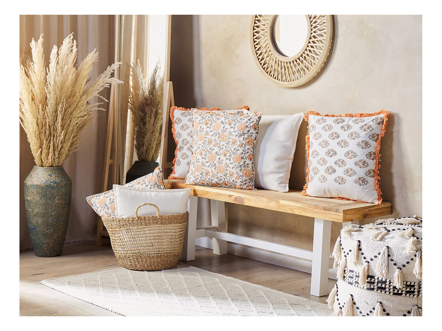 Set di 2 cuscini SATIVUS Cotone 45 x 45 cm Arancione Trama floreale