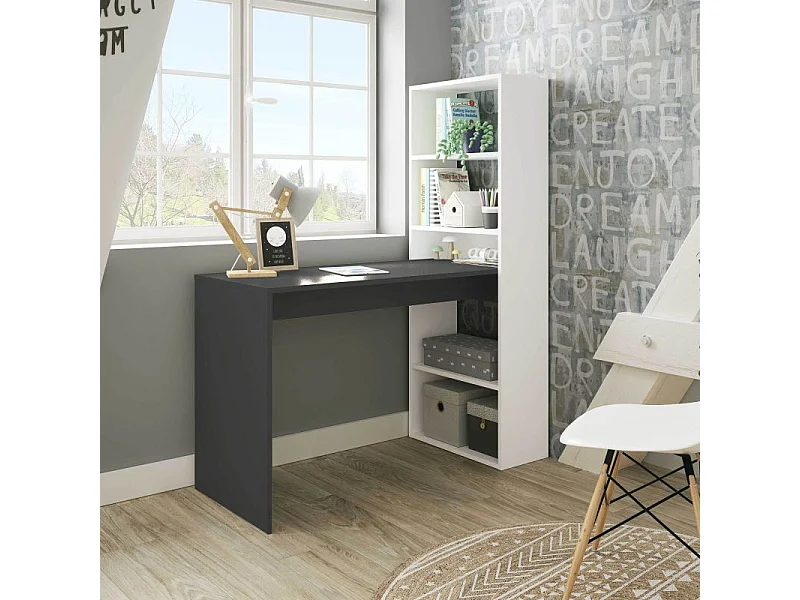 Escritorio Com  Estante Indra - Branco / Antracite