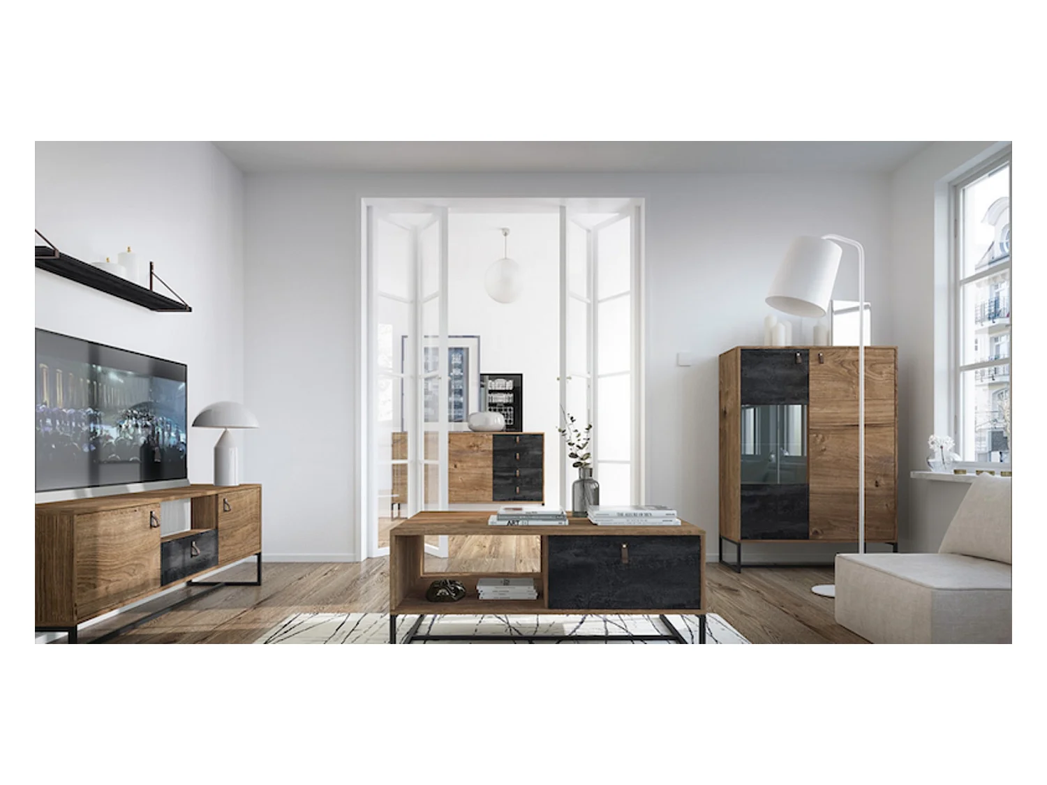 Table basse DARK chêne-noir 104 x 44 x 68 cm