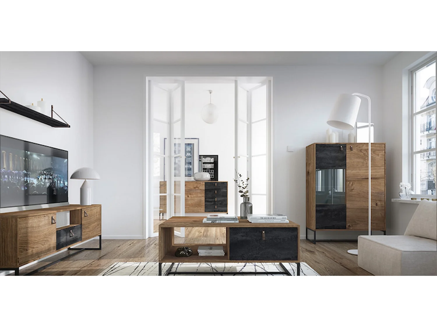 Table basse DARK chêne-noir 104 x 44 x 68 cm