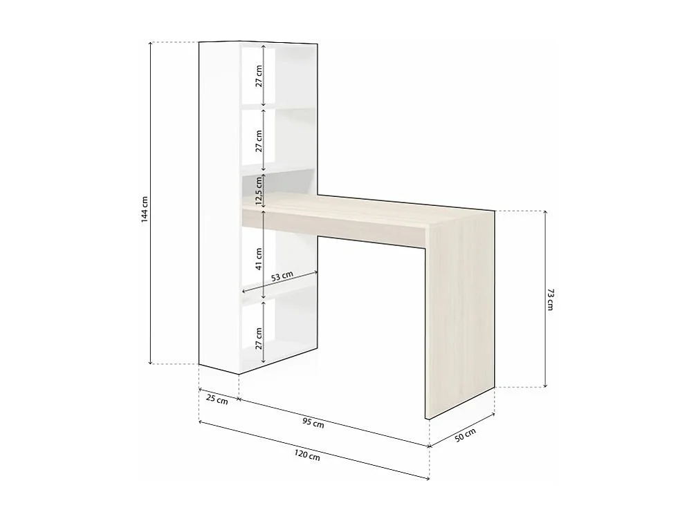 Umkehrbarer Schreibtisch mit Regal - L120 cm