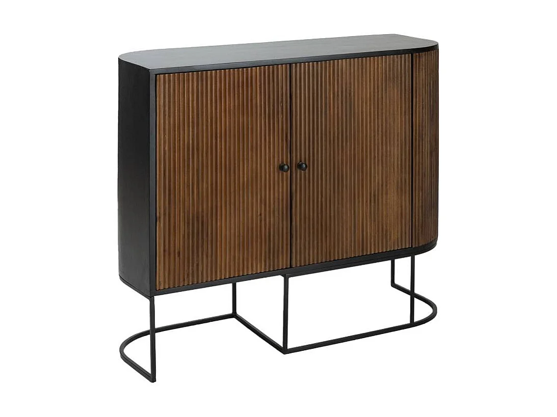 Buffet redondo de madera de mango y metal Ysé - Diseño contemporáneo premiado - 90x110x40cm