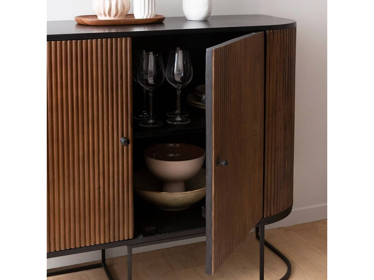 Buffet redondo de madera de mango y metal Ysé - Diseño contemporáneo premiado - 90x110x40cm