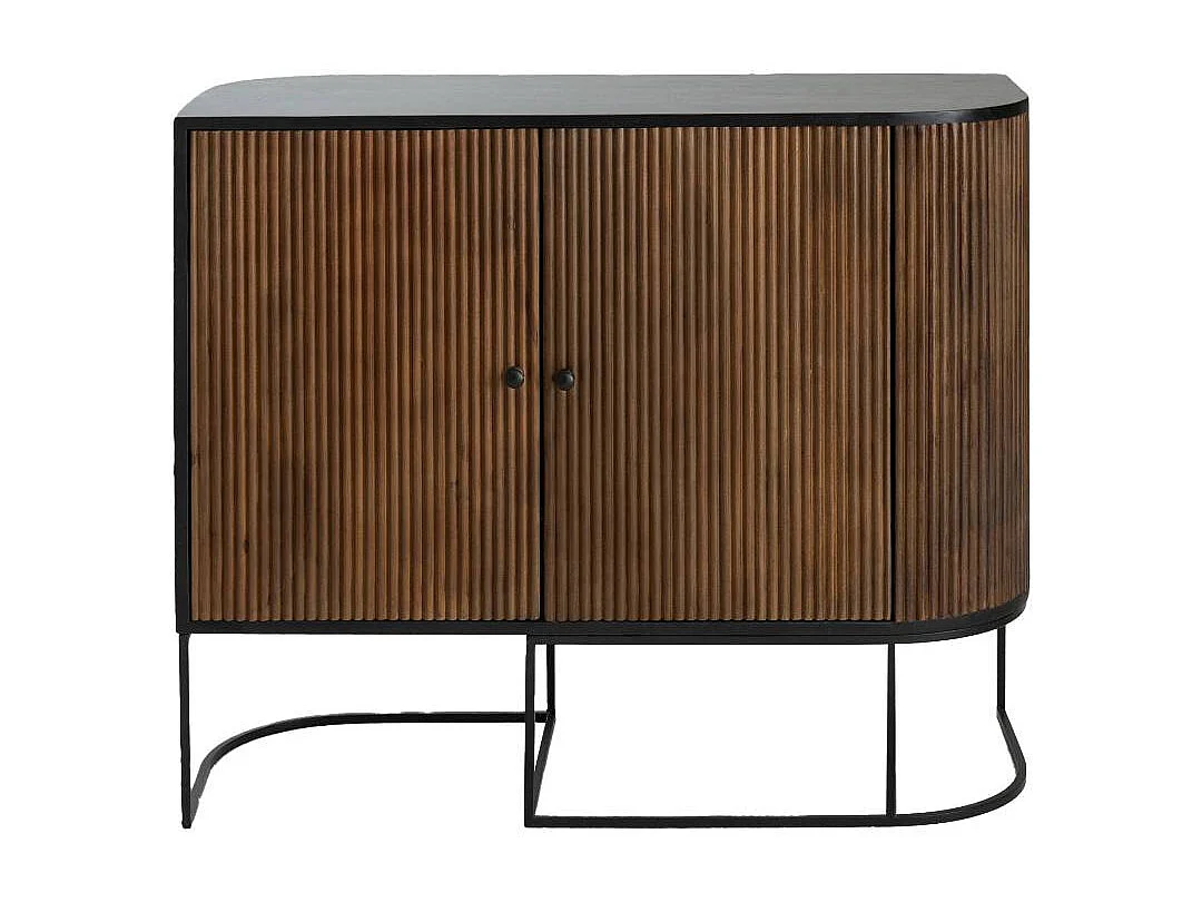 Buffet redondo de madera de mango y metal Ysé - Diseño contemporáneo premiado - 90x110x40cm