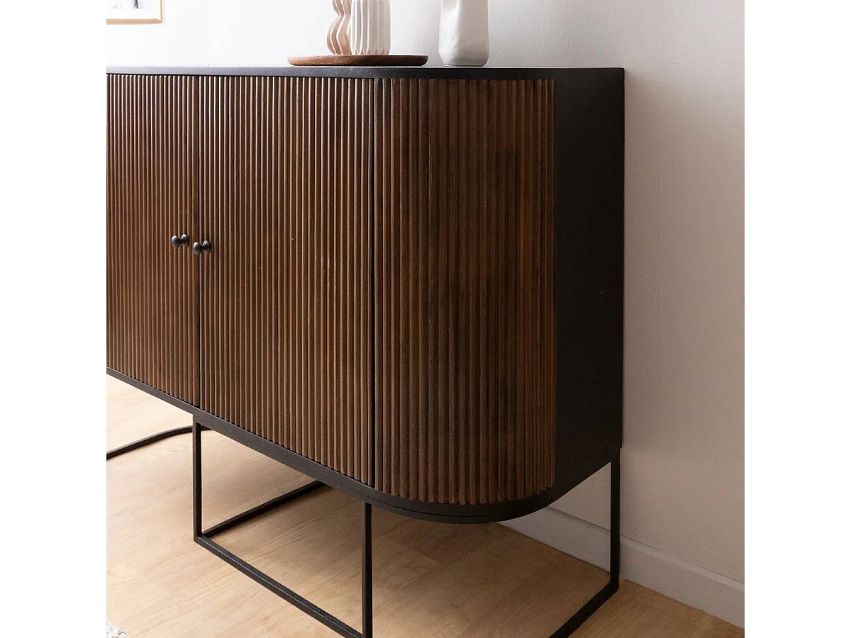 Buffet redondo de madera de mango y metal Ysé - Diseño contemporáneo premiado - 90x110x40cm