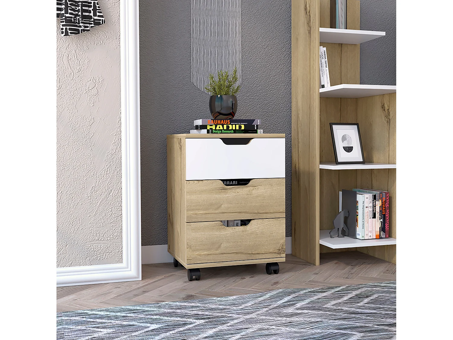 Classeur à tiroirs Classeur de bureau à roulettes Athens - Dune et blanc