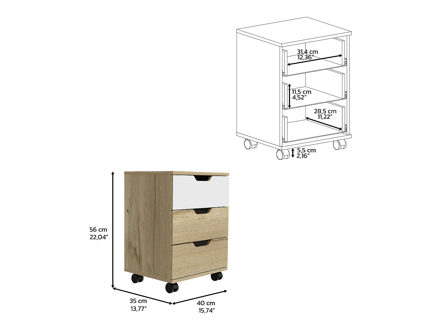 Classeur à tiroirs Classeur de bureau à roulettes Athens - Dune et blanc