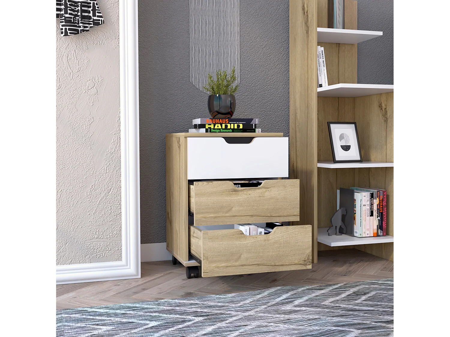 Classeur à tiroirs Classeur de bureau à roulettes Athens - Dune et blanc