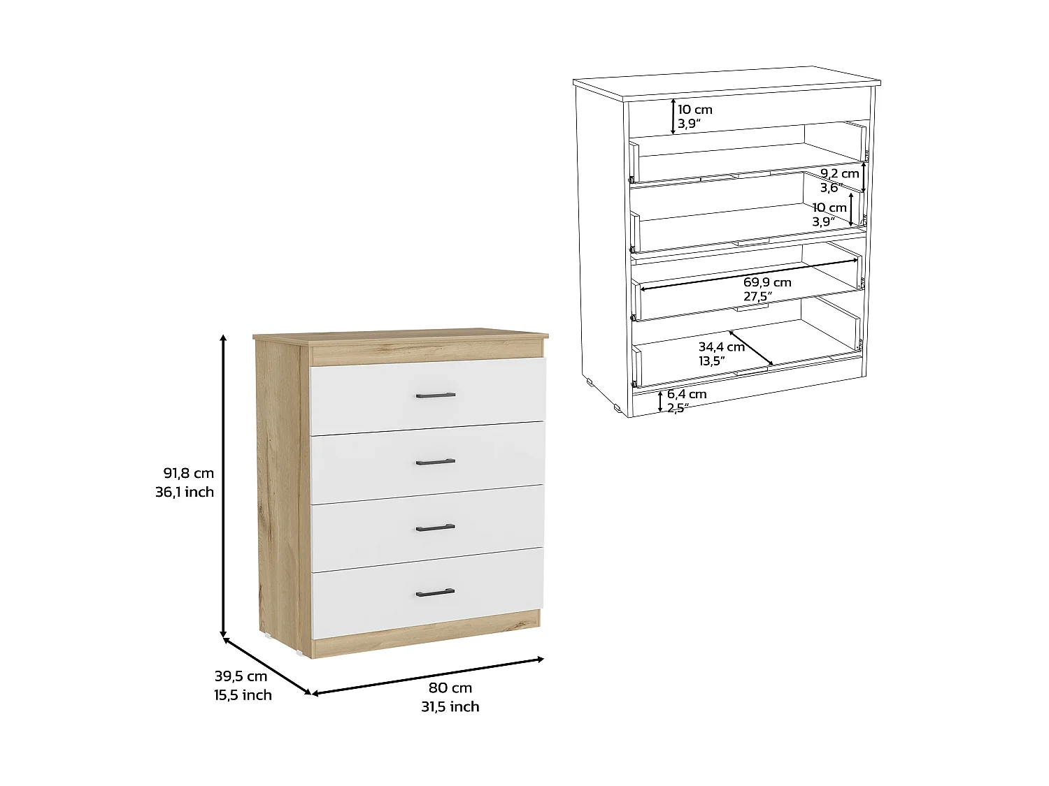 Commode Genova 4 tiroirs - Dune et blanc