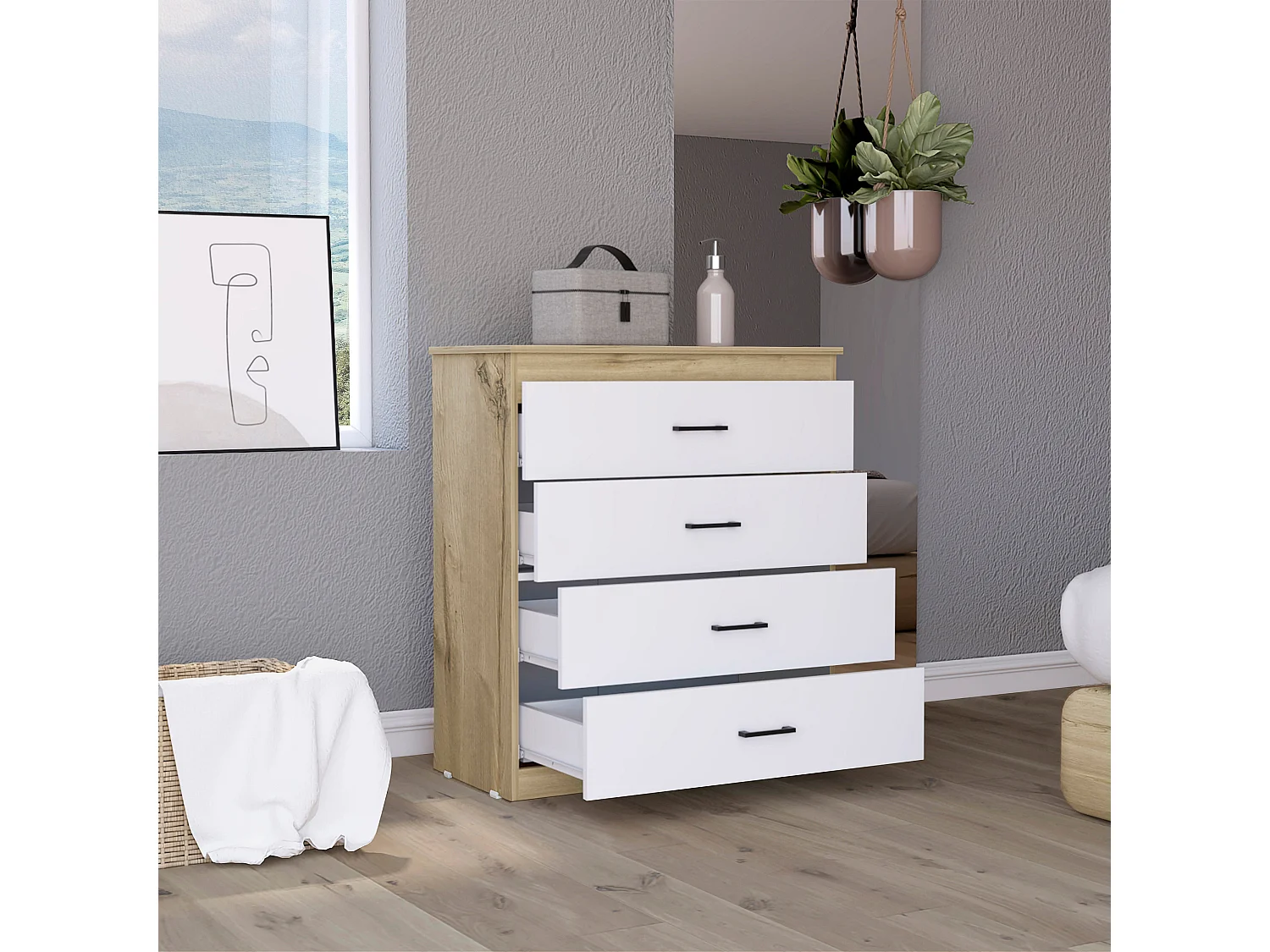 Commode Genova 4 tiroirs - Dune et blanc