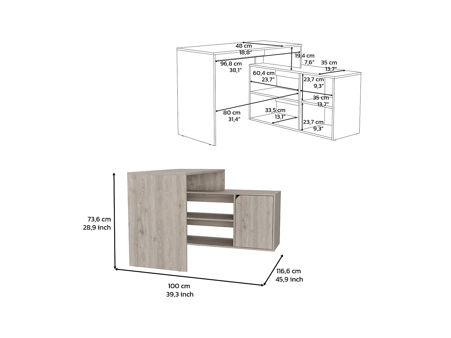 Bureau d'angle en L Stockholm - Frêne