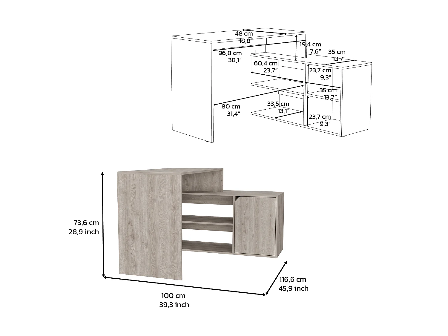 Bureau d'angle en L Stockholm - Frêne