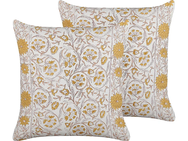 Lot de 2 coussins décoratifs CALATHEA Coton 45 x 45 cm Jaune Motif floral