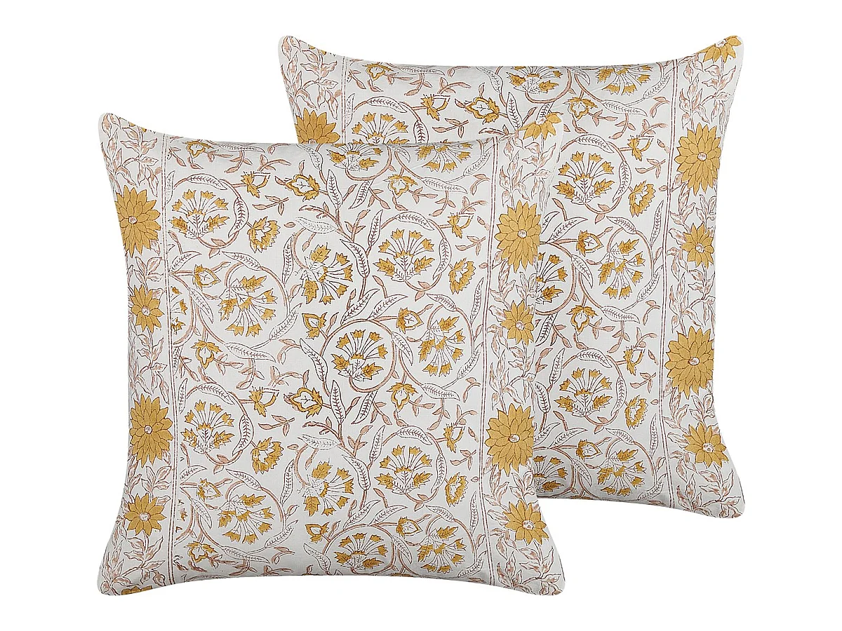 Lot de 2 coussins décoratifs CALATHEA Coton 45 x 45 cm Jaune Motif floral