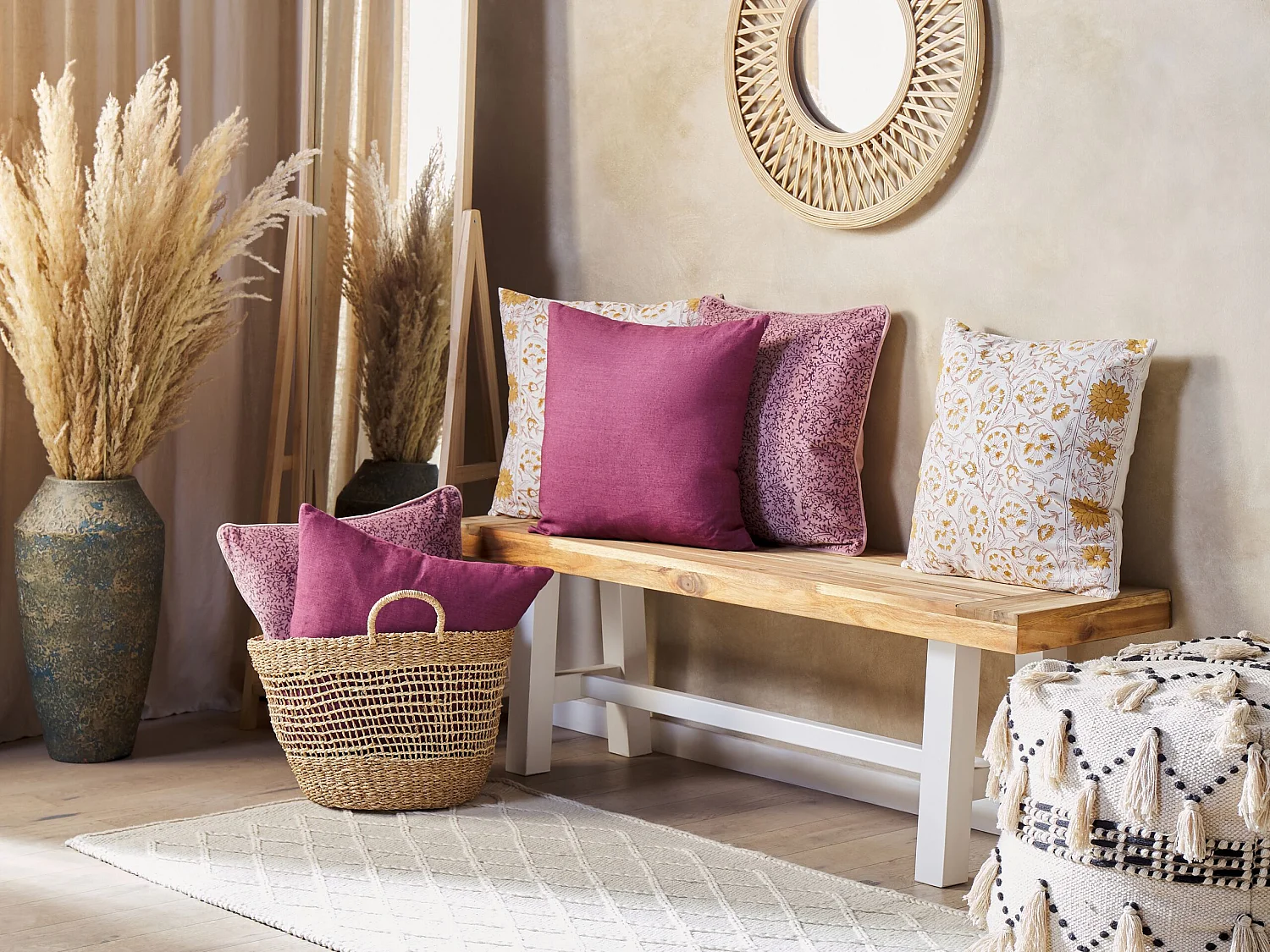 Zestaw 2 poduszek dekoracyjnych CALATHEA Bawełna 45 x 45 cm Żółty Wzór kwiatowy