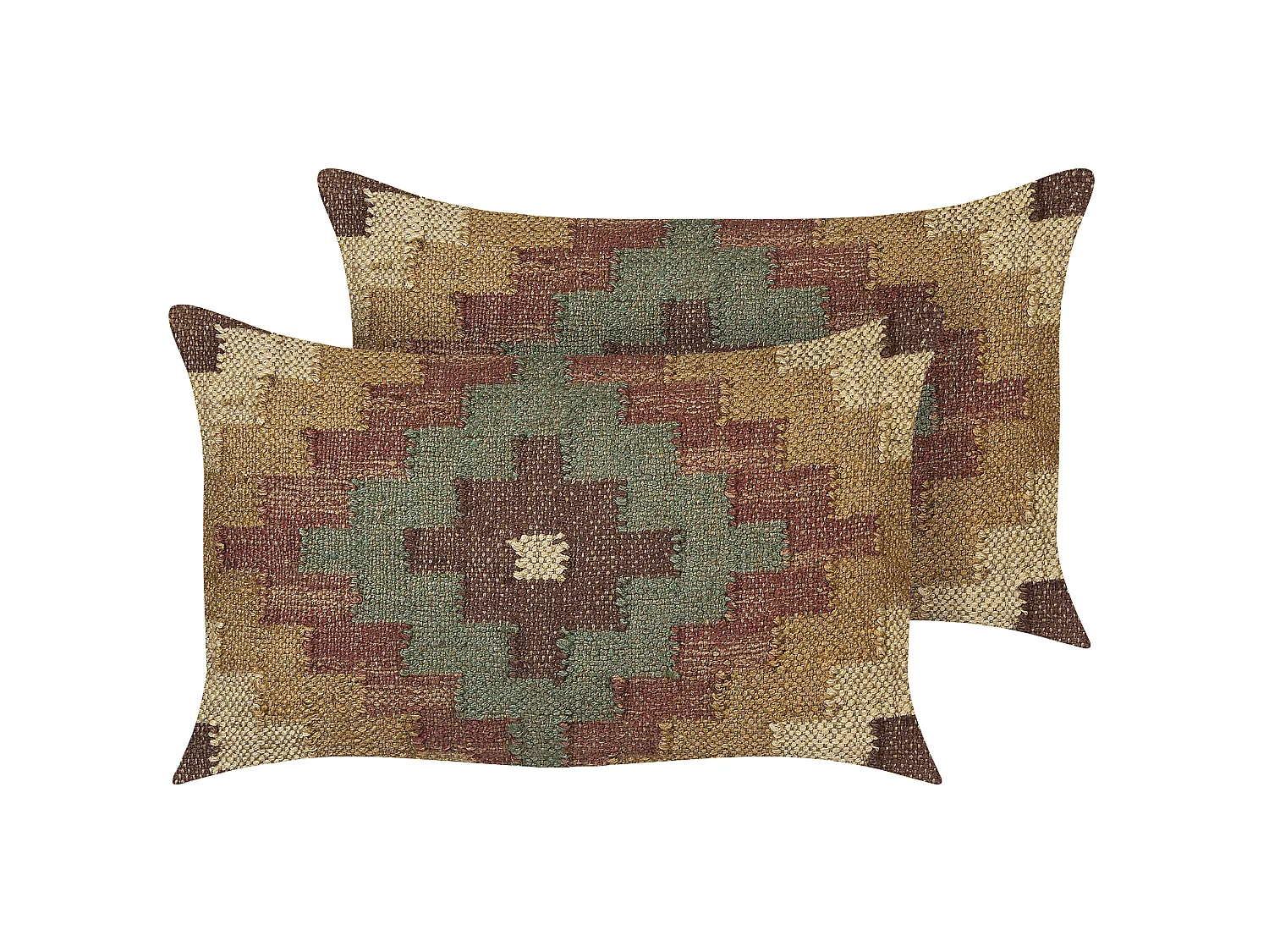 Set aus 2 Kissen mit orientalischem ethnischem Muster aus Jute und Wolle 30 x 50 cm mehrfarbig Maguri