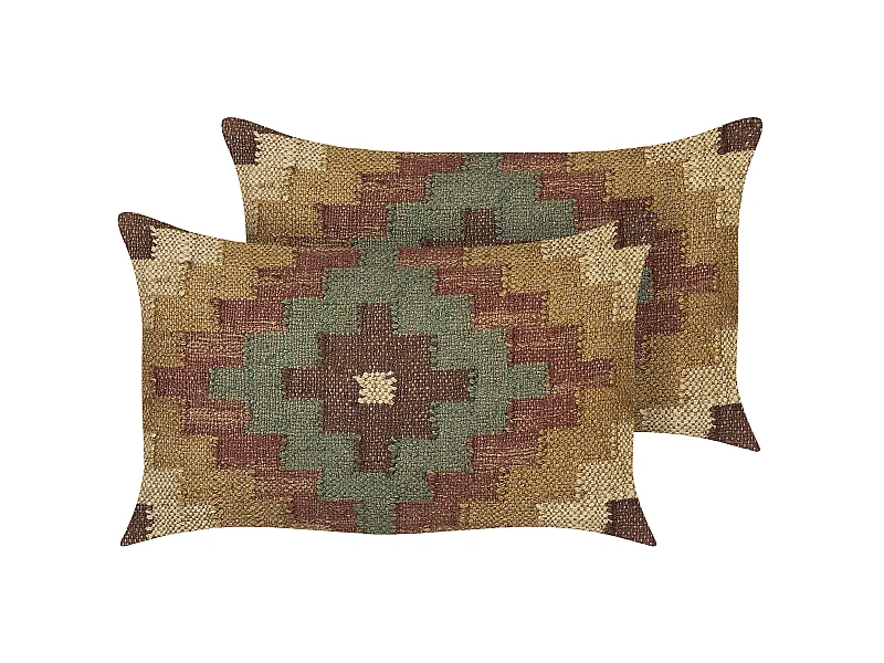 Conjunto de 2 almofadas decorativas MAGURI Juta 30 x 50 cm Castanho Padrão oriental