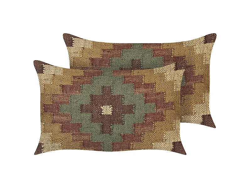 Conjunto de 2 almofadas decorativas MAGURI Juta 30 x 50 cm Castanho Padrão oriental