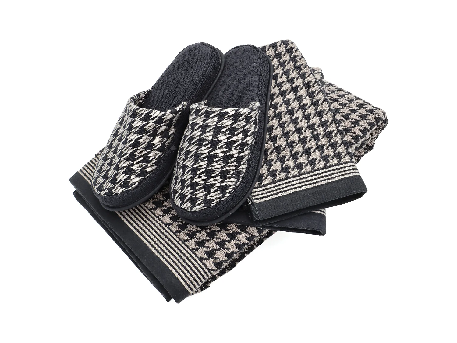 Parure de bain PIED-DE-POULE 4 pièces gris taille L