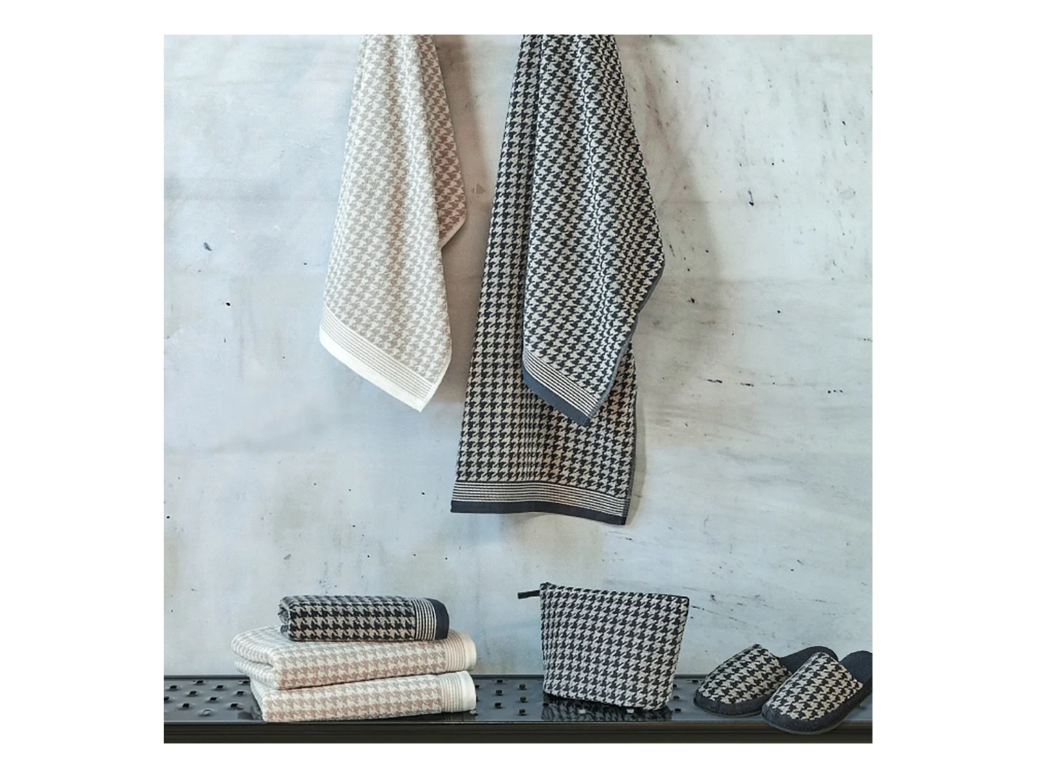 Parure de bain PIED-DE-POULE 4 pièces gris taille L