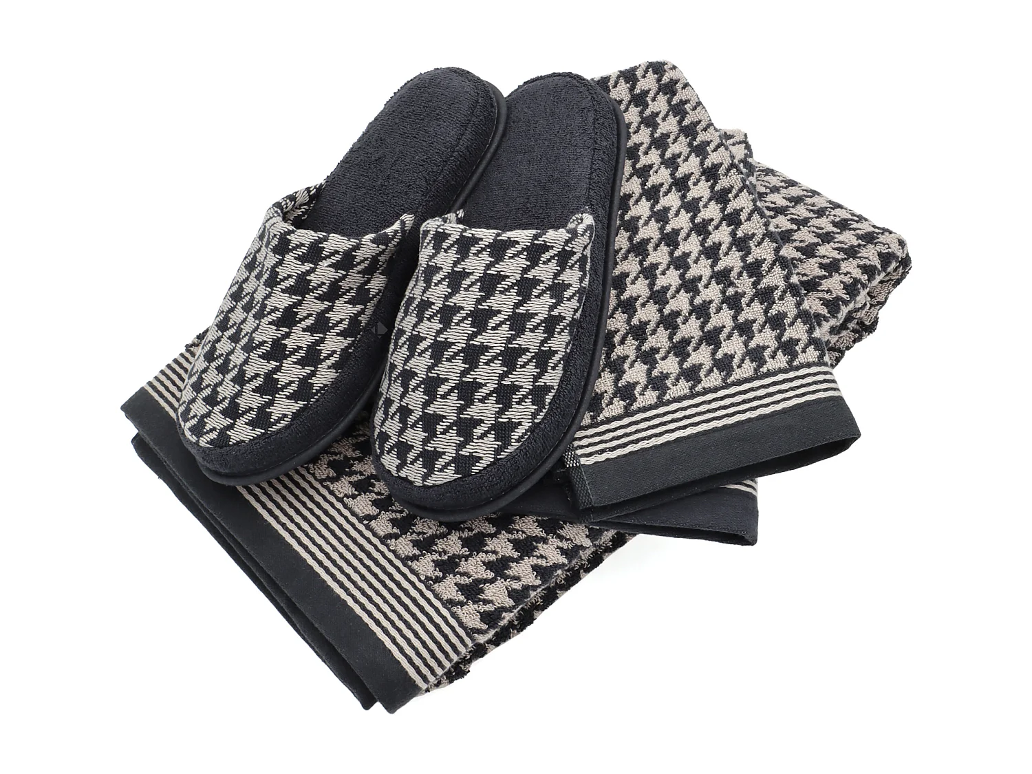 Parure de bain PIED-DE-POULE 4 pièces gris taille L