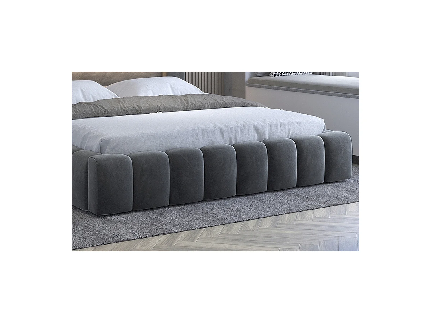 Lit 160x200 rembourré en velours luxe avec coffre et éclairage LED, anthracite, LANA