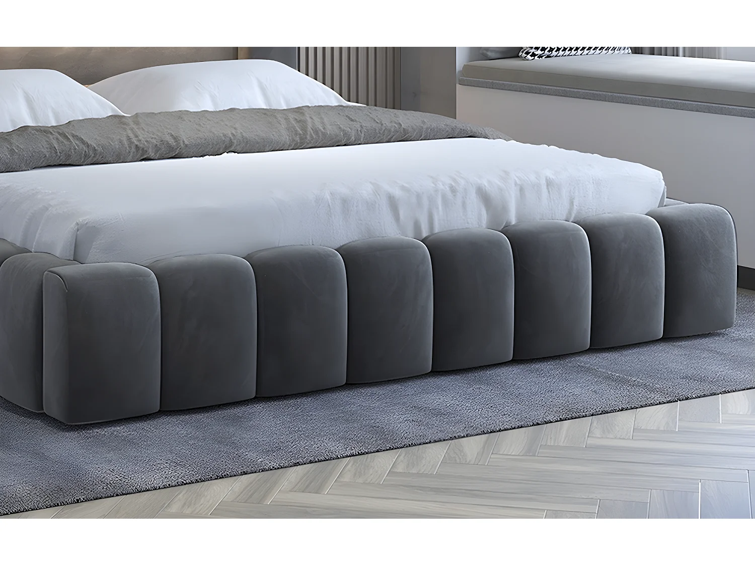 Lit 140x200 rembourré en velours luxe avec coffre et éclairage LED, anthracite, LANA