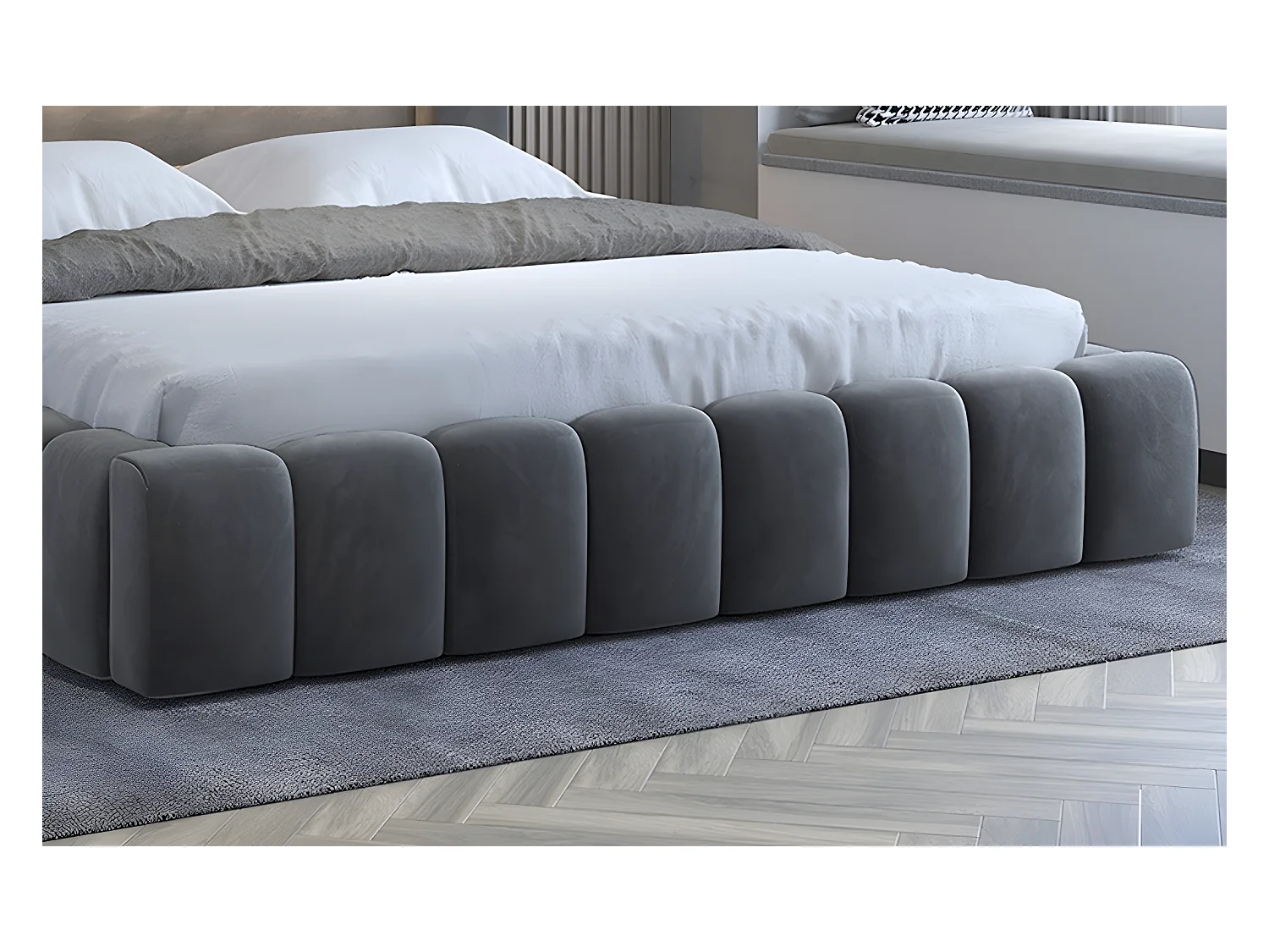 Lit 180x200 rembourré en velours luxe avec coffre et éclairage LED, anthracite, LANA